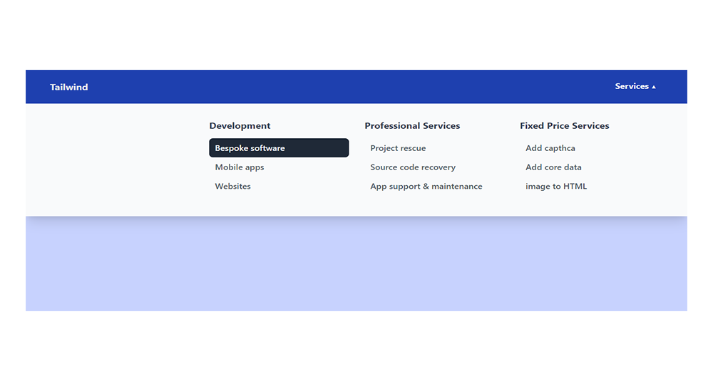 Large dropdown tailwind component